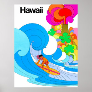 Poster Hawaii, Surf sur la grande vague, 60 illustration