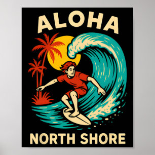 Poster Hawaii Surfeur Aloha North Shore Vintage Surfs Hom