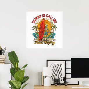Poster Hawaii vous appelle Maui Surfing Island Vibes