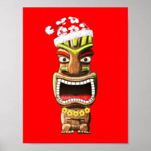 Poster Hawaiian Christmas Santa Tiki