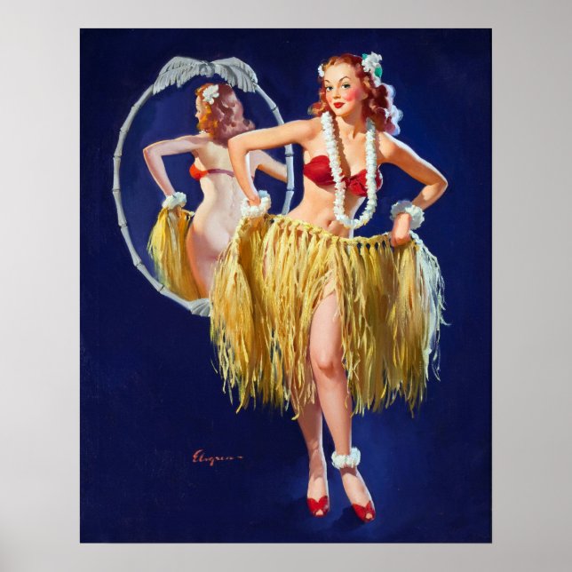 Poster Hawaiian Girl Pin Up (Devant)