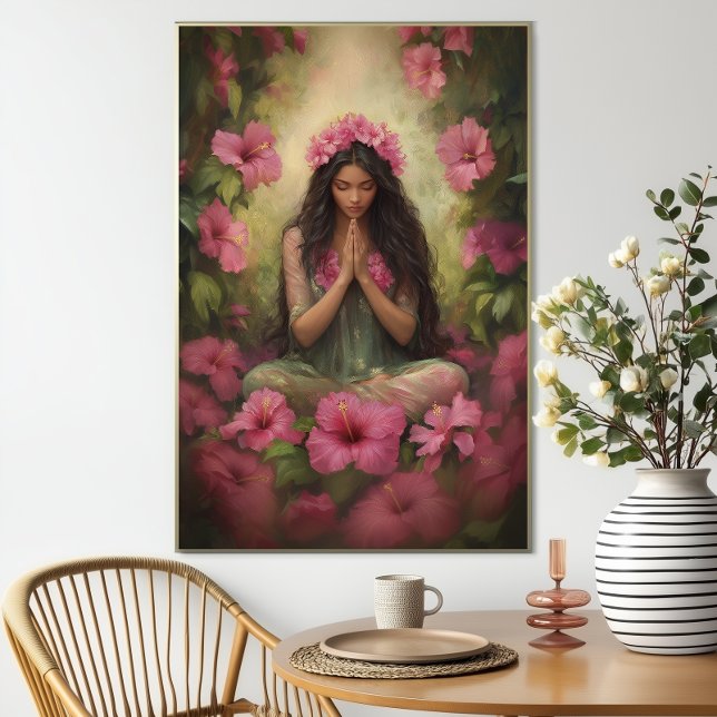 Poster Hawaiian Goddess Laka Pink Hibiscus Forest Art (Créateur téléchargé)