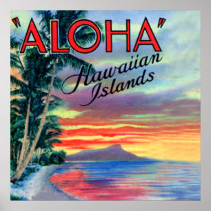 Poster Hawaiian Islands Aloha Sunset