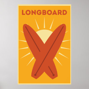 Poster Hawaiian Longboard Surboard Vintage Retro