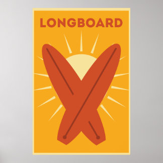 Poster Hawaiian Longboard Surboard Vintage Retro