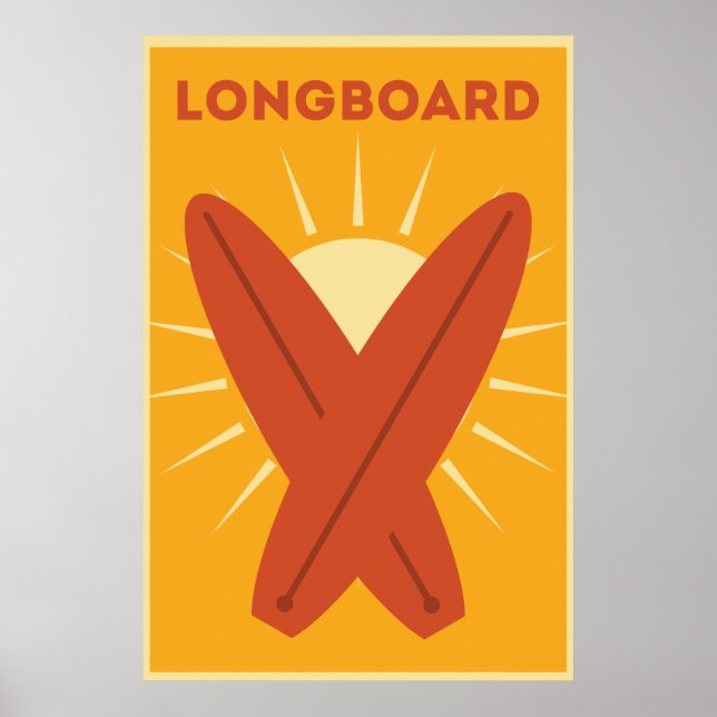Poster Hawaiian Longboard Surboard Vintage Retro (Devant)