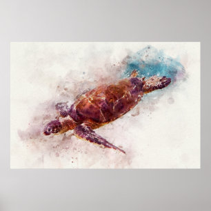 Poster Hawaiian sea Turtle Watercolor