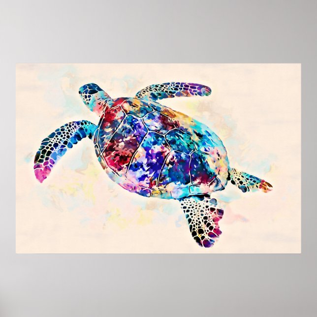 Poster Hawaiian sea Turtle Watercolor (Devant)
