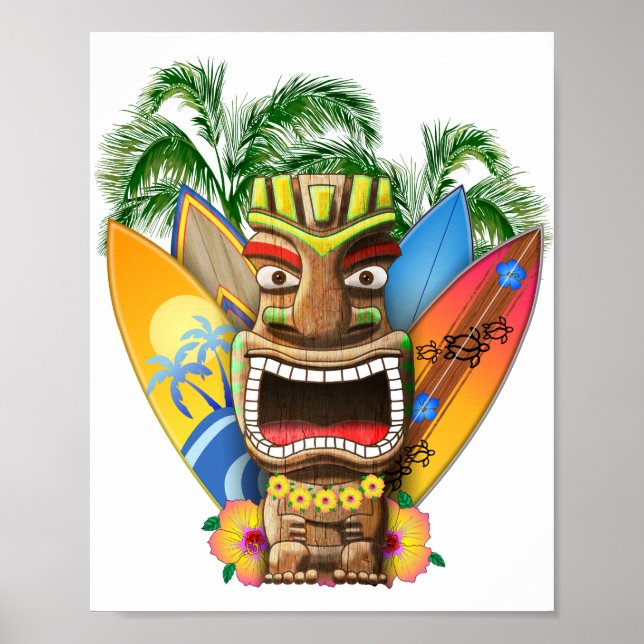 Poster Hawaiian Tiki Surf (Devant)