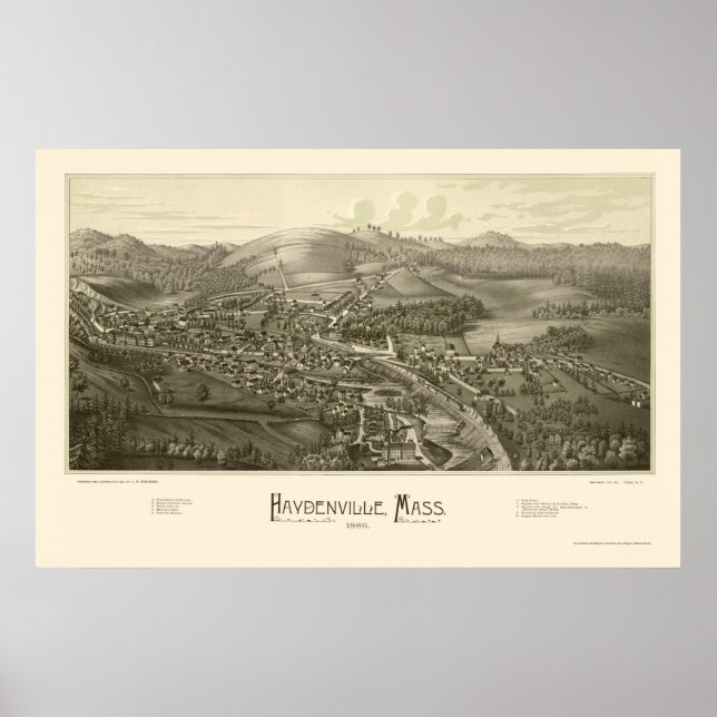 Poster Haydenville, MA Carte panoramique - 1886 (Devant)