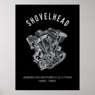 Poster HD Motorcycle Vtwin Shovelhead Engine Drawing Bike