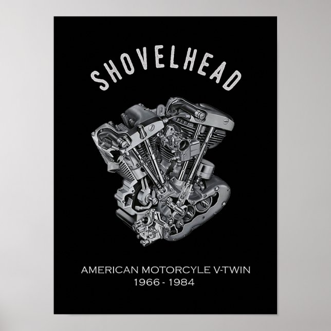 Poster HD Motorcycle Vtwin Shovelhead Engine Drawing Bike (Devant)