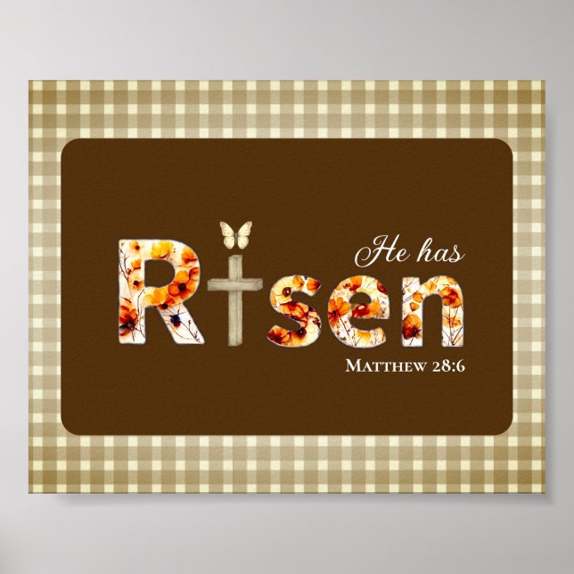 Poster He has Risen Bible Verse Cross Religious Easter  (Devant)