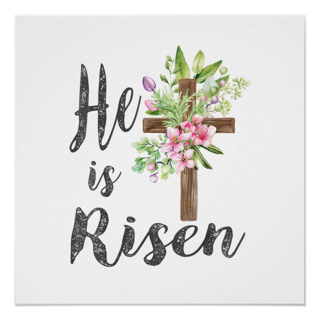 Poster He is Risen Floral Cross Vintage Happy Easter T-Sh (Devant)