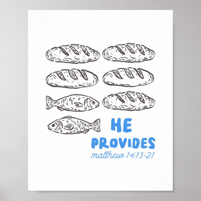 Poster He Provides Bread and Fish Christian Wall Art (Devant)