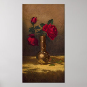 Poster Heade - Red Roses In A Japanese Vase On Gold Cloth