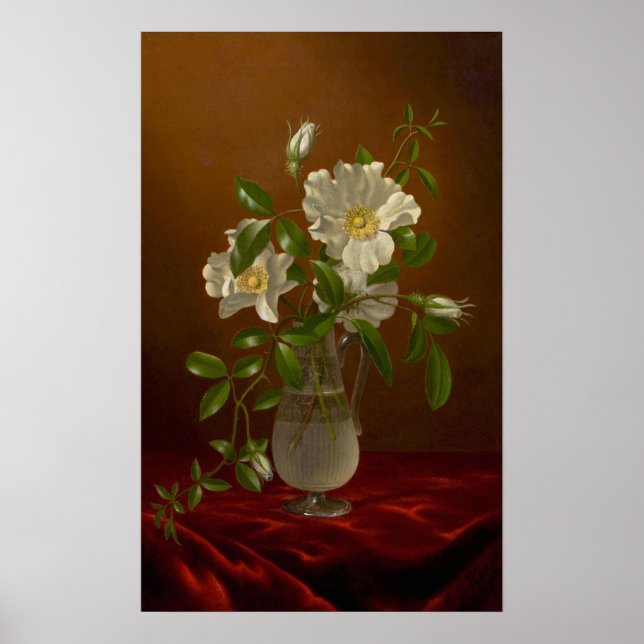 Poster Heade - Roses Cherokees Dans Un Vase En Verre (Devant)