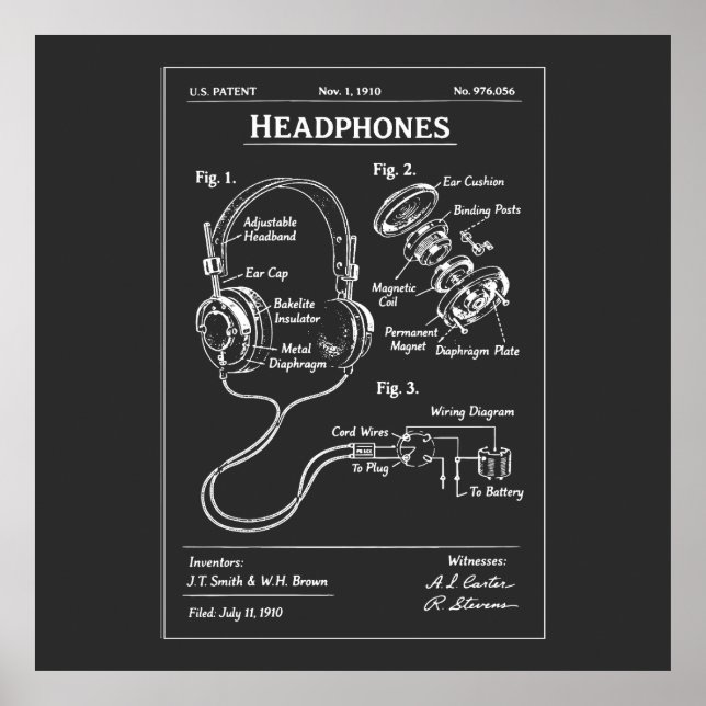 Poster Headphones Patent Blueprint (Devant)