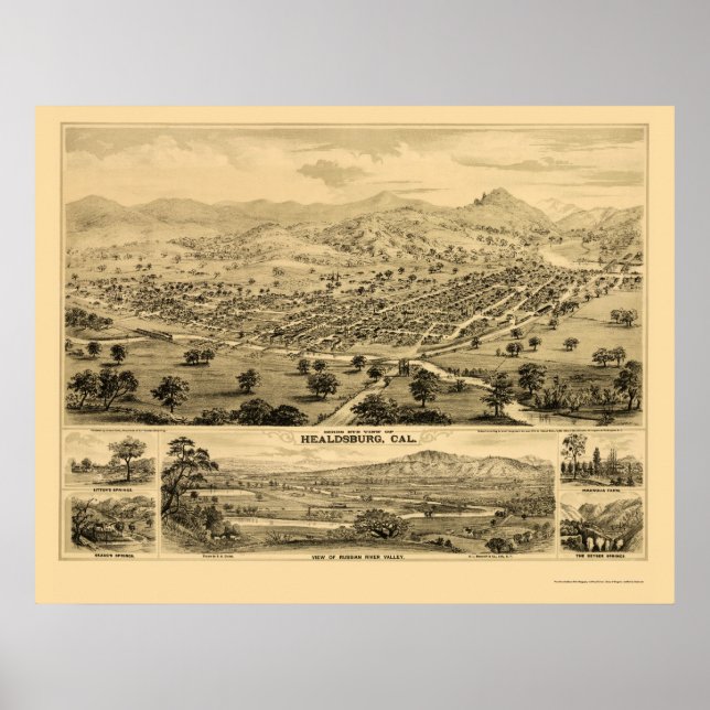 Poster Healdsburg, CA Carte panoramique - 1876 (Devant)