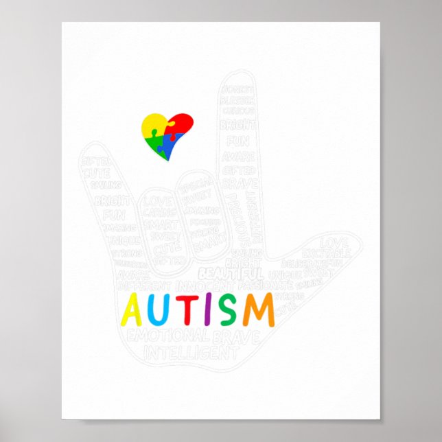 Poster Heart Asl Love Signer Langue Sensibilisation sur l (Devant)