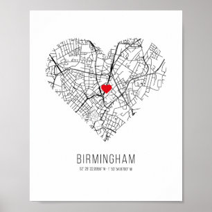 Poster Heart Birmingham City Map (Royaume-Uni)