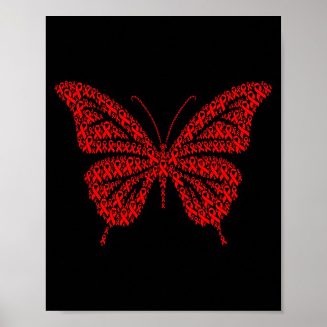 Poster Heart Disease Awareness Red Ribbon &amp; Heart Hea (Devant)