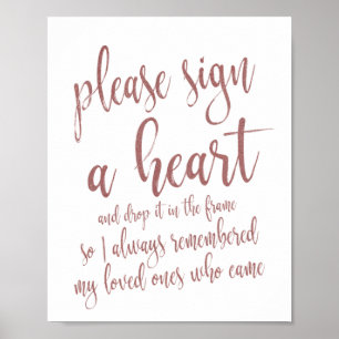 Poster Heart Drop Guest Book Rose Gold Glitter 8x10 Sign