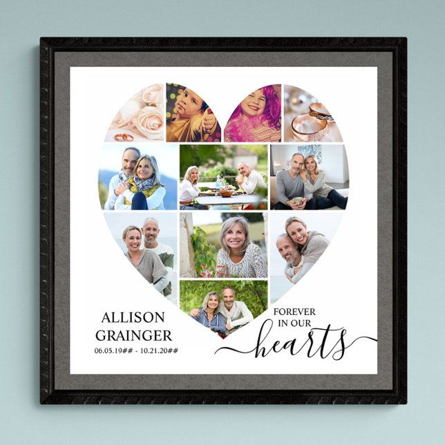 Poster Heart Formé 11 Photo Collage Funeral Memorial (Funeral memorial poster to order professionally printed or as a printable digital download)