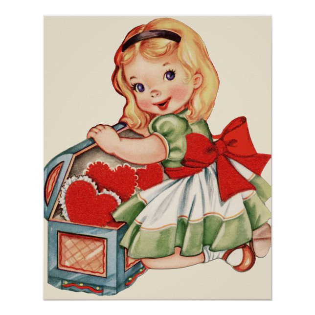 Poster Heart Girl Enfant Retro Enfants mignons (Devant)
