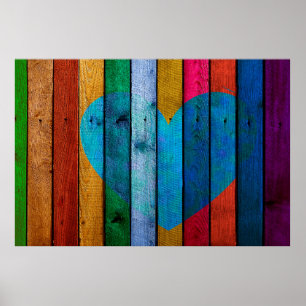 Poster Heart love wood boards branches