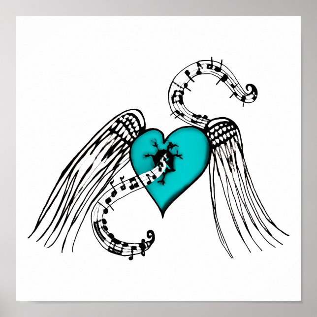 Poster Heart Music Blue (Devant)