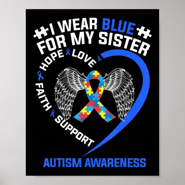 Poster Heart Ribbon I Wear Blue (Devant)