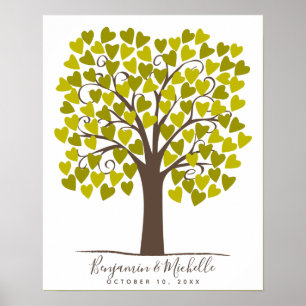 Poster Heart Tree - 100 Signature Guest Book Alternative