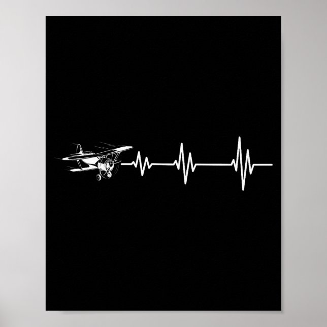 Poster Heartbeat Flying Plane Pulse Line Retro Prop Aircr (Devant)