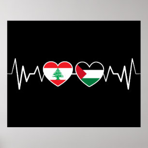 Poster Heartbeat Lebanon Palestine Unity drapeaux.