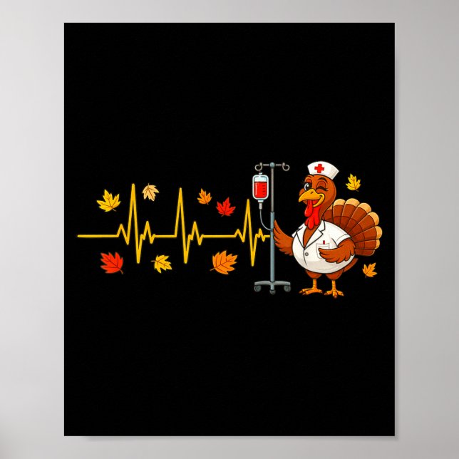 Poster Heartbeat Turkey Funny Nurse Thanksgiving Fall Des (Devant)
