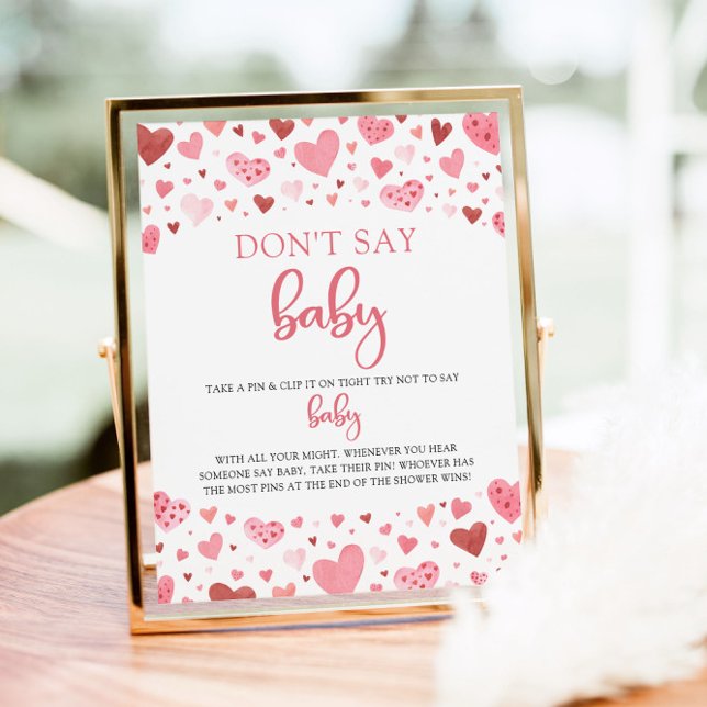 Poster Hearts Valentine Ne pas dire Baby shower bébé jeu (Créateur téléchargé)