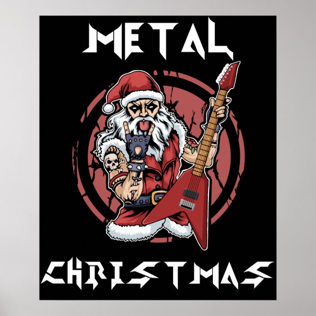 Poster Heavy metal Christmas Santa Rock Horns Metalhead (Devant)
