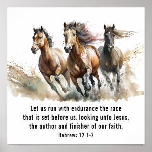 Poster Hébreux 12:1 Courir avec Endurance Cheval Bible Ve