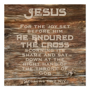 Poster Hébreux 12:2 Verset biblique Bois désorganisé Jésu