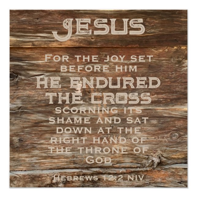 Poster Hébreux 12:2 Verset biblique Bois désorganisé Jésu (Devant)