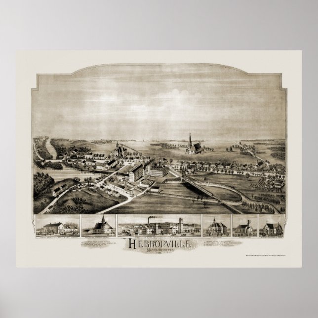 Poster Hebronville, MA Carte panoramique - 1891 (Devant)