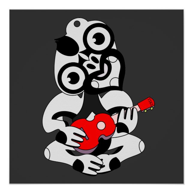 Poster Hei Tiki jouant à l'ukulele rouge (Devant)