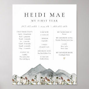 Poster HEIDI Boho Mountain Flower Première année Jalon Po