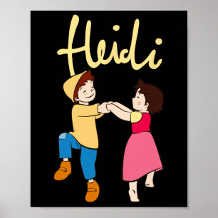 Poster Heidi Et Peter Dansent Avec Logo Caricature Jaune