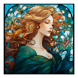 Poster Helena - Femme blonde foncée dans le style Art Nou