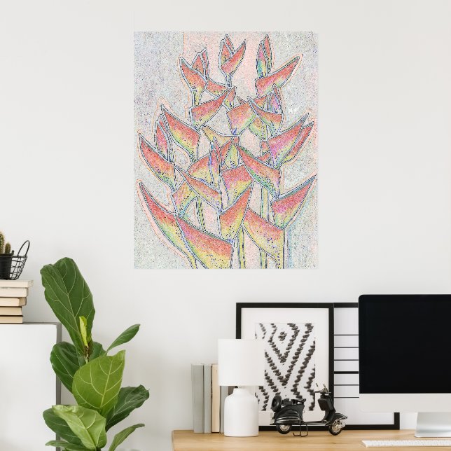 Poster Heliconia Rostrata Fleurs tropicales Art Floral (Bureau à domicile)