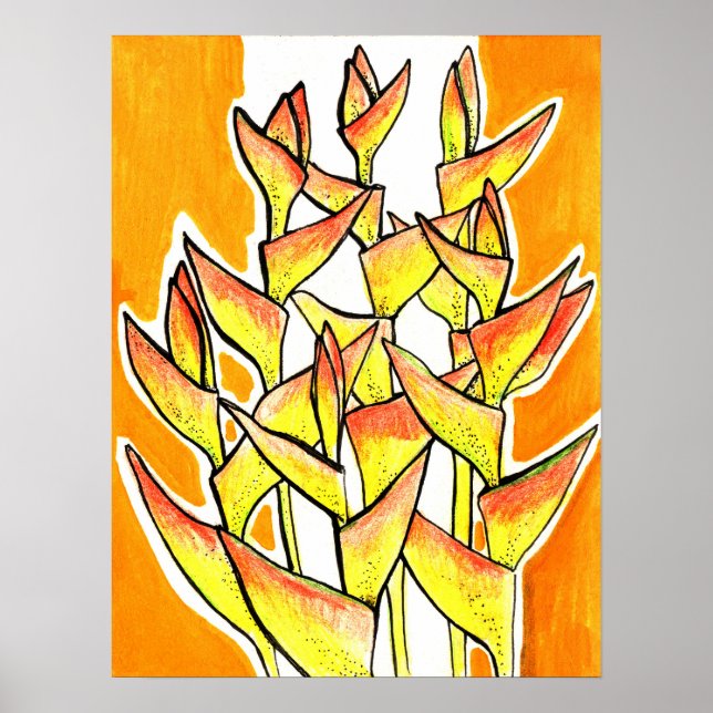 Poster Heliconia Rostrata Fleurs tropicales Jaune Floral (Devant)