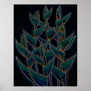 Poster Heliconia Rostrata Plante tropical Floral Art Noir