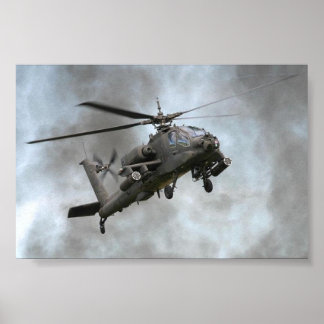 Poster Hélicoptère Apache dans la fumée